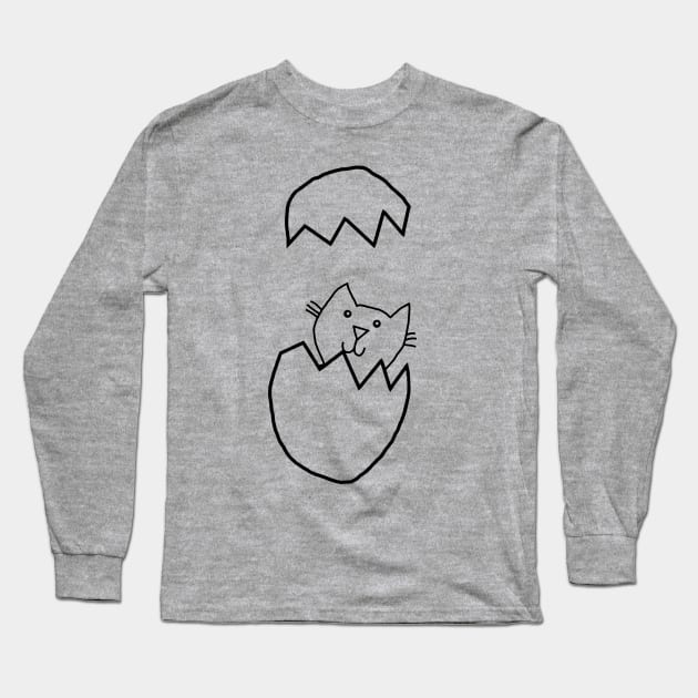 Minimal Cute Cat Popping Out of Easter Egg Long Sleeve T-Shirt by ellenhenryart